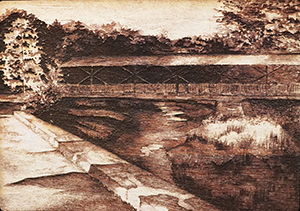 Image of Michelle Lockwood's laser wood engraving, Bridge Over Water.